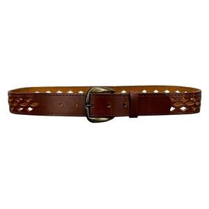 Vintage Brown Genuine Leather Belt Cut Out Tooled Women Large 27.5” - 31.5”